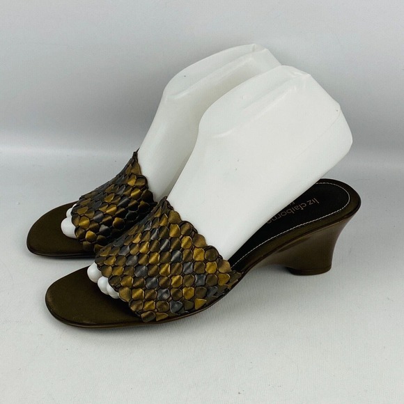 Womens 7M Liz Claiborne Flex Timon Sandals Metallic Brown Leather 2.5" Heels - Picture 4 of 9